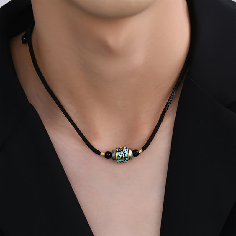 Fortune Jewel Tibet Om Mani Padme Hum Dzi Bead Pattern Protection Rotatable Necklace Pendant