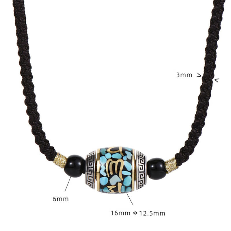 Fortune Jewel Tibet Om Mani Padme Hum Dzi Bead Pattern Protection Rotatable Necklace Pendant