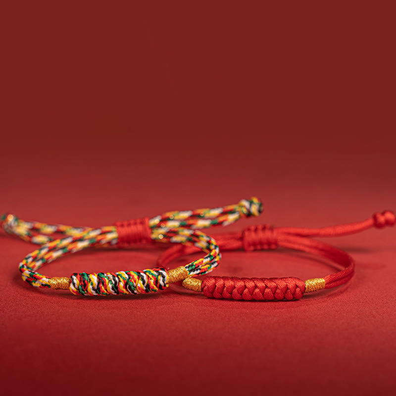 Fortune Jewel Handmade Braided Red String Happy Knot Flat Knot Colorful Rope Bracelet