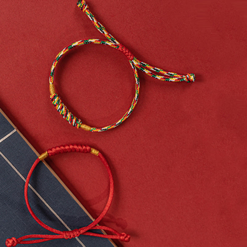 Fortune Jewel Handmade Braided Red String Happy Knot Flat Knot Colorful Rope Bracelet