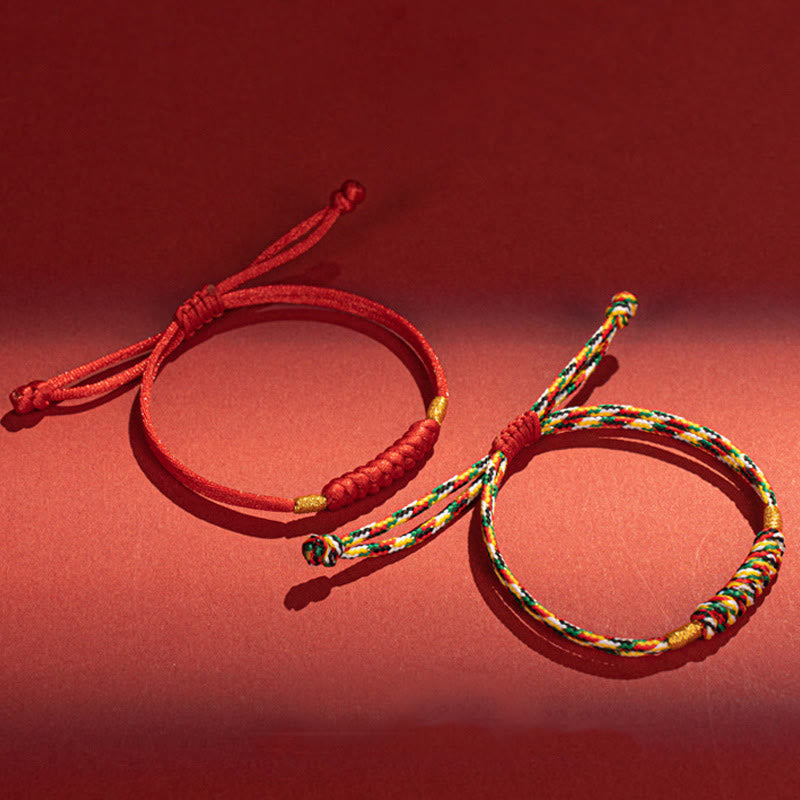 Fortune Jewel Handmade Braided Red String Happy Knot Flat Knot Colorful Rope Bracelet