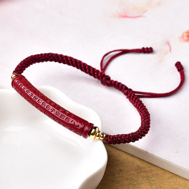 Fortune Jewel Handmade Cinnabar Om Mani Padme Hum Heart Sutra Blessing Braided Bracelet