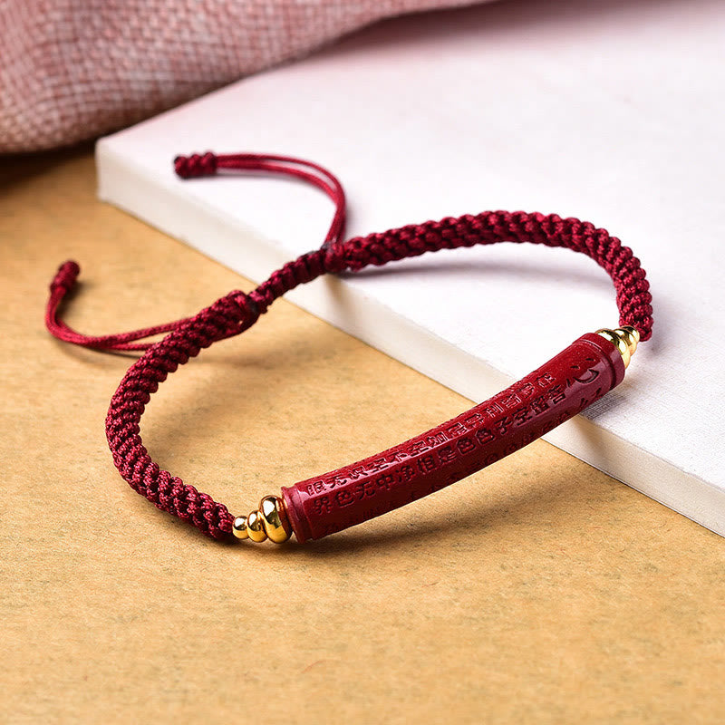 Fortune Jewel Handmade Cinnabar Om Mani Padme Hum Heart Sutra Blessing Braided Bracelet