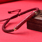 Fortune Jewel Handmade Cinnabar Om Mani Padme Hum Heart Sutra Blessing Braided Bracelet