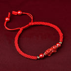 Fortune Jewel Handcrafted Pixiu Cinnabar Ruyi Stick Wealth Luck Braided Bracelet