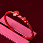 Fortune Jewel Handcrafted Pixiu Cinnabar Ruyi Stick Wealth Luck Braided Bracelet