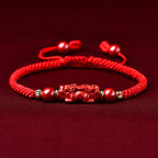 Fortune Jewel Handcrafted Pixiu Cinnabar Ruyi Stick Wealth Luck Braided Bracelet