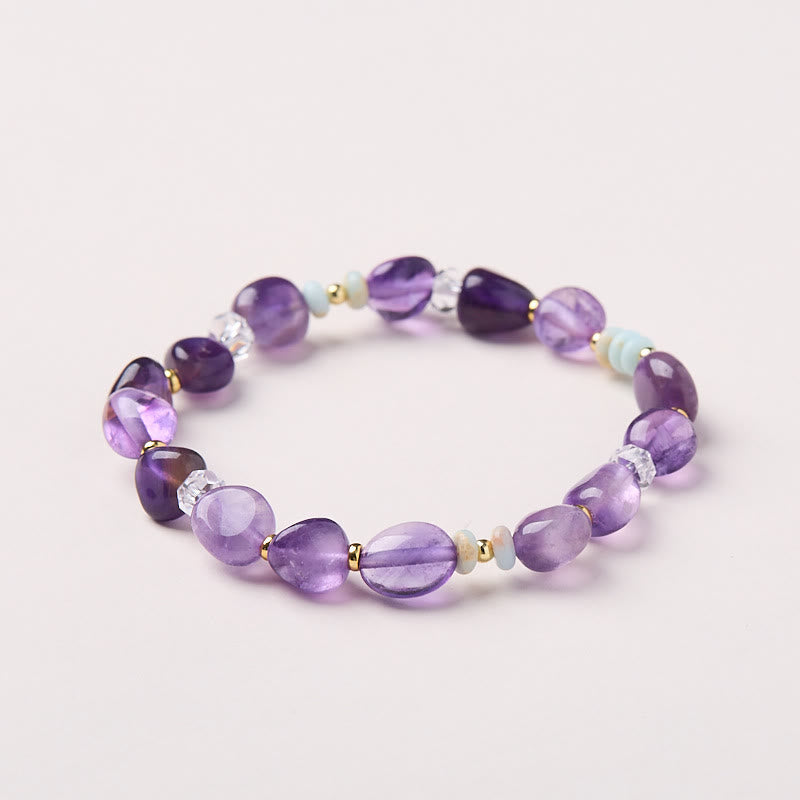 Fortune Jewel Natural Irregular Amethyst Shoushan Stone White Crystal Healing Bracelet