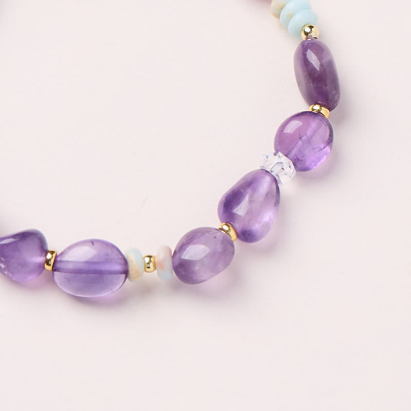 Fortune Jewel Natural Irregular Amethyst Shoushan Stone White Crystal Healing Bracelet