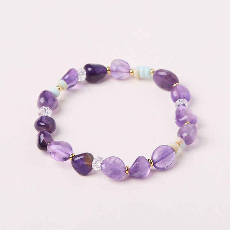Fortune Jewel Natural Irregular Amethyst Shoushan Stone White Crystal Healing Bracelet