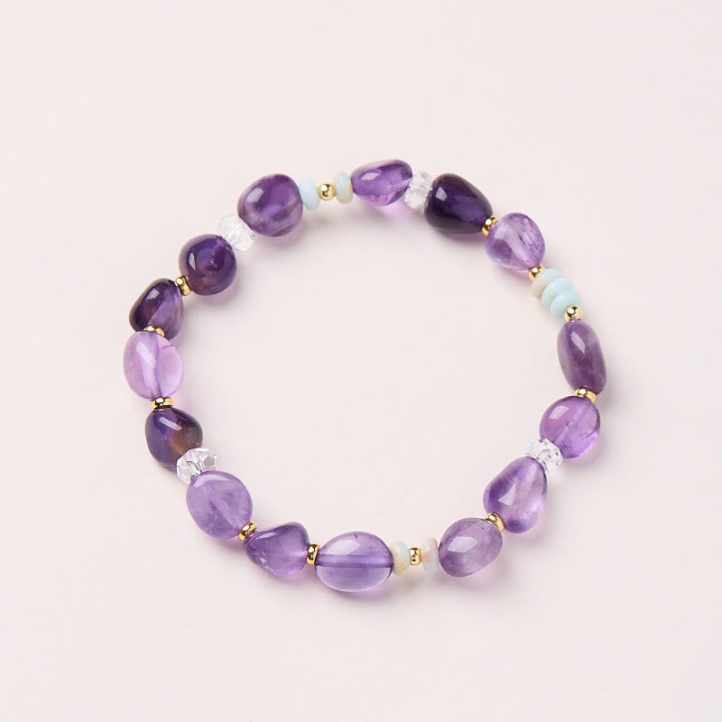 Fortune Jewel Natural Irregular Amethyst Shoushan Stone White Crystal Healing Bracelet