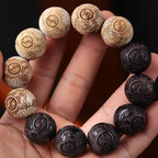 Fortune Jewel Ebony Wood Camphor Wood Yin Yang Ox Engraved Peace Bracelet