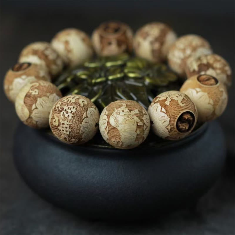 Fortune Jewel Camphor Wood Yin Yang Ox Engraved Clarity Bracelet