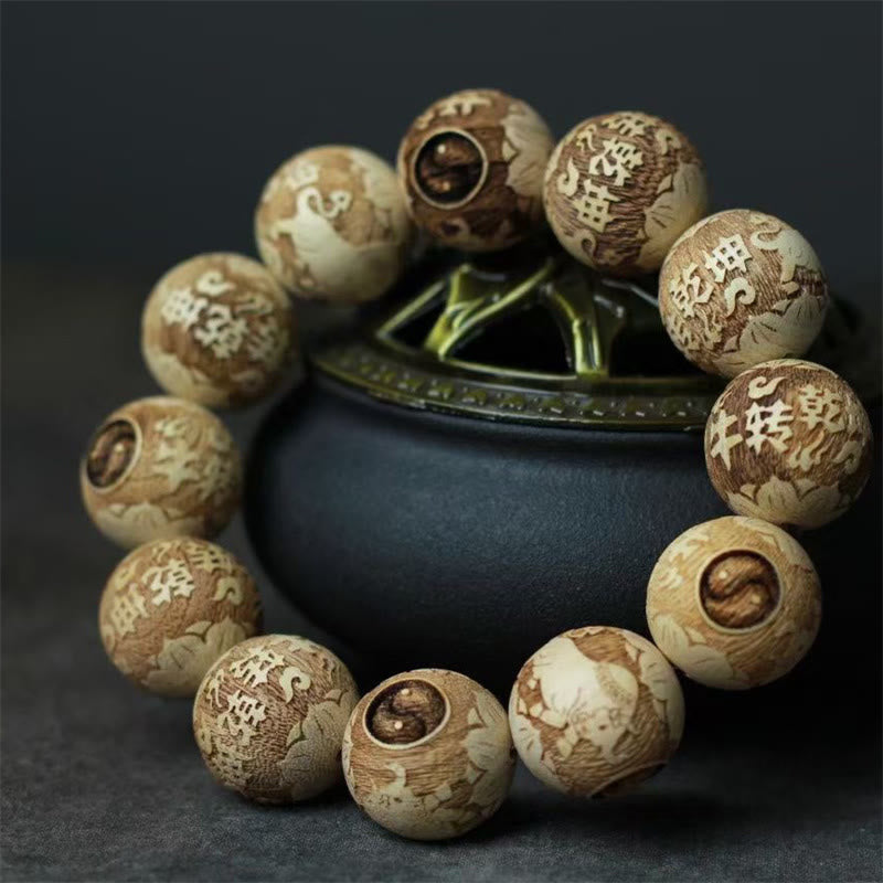Fortune Jewel Camphor Wood Yin Yang Ox Engraved Clarity Bracelet