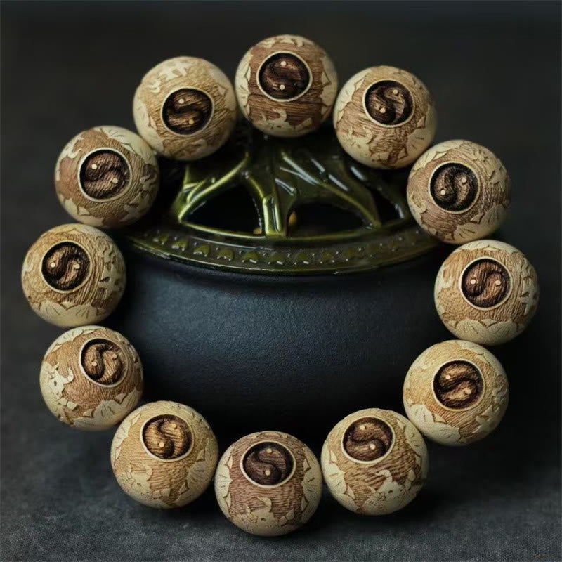 Fortune Jewel Camphor Wood Yin Yang Ox Engraved Clarity Bracelet