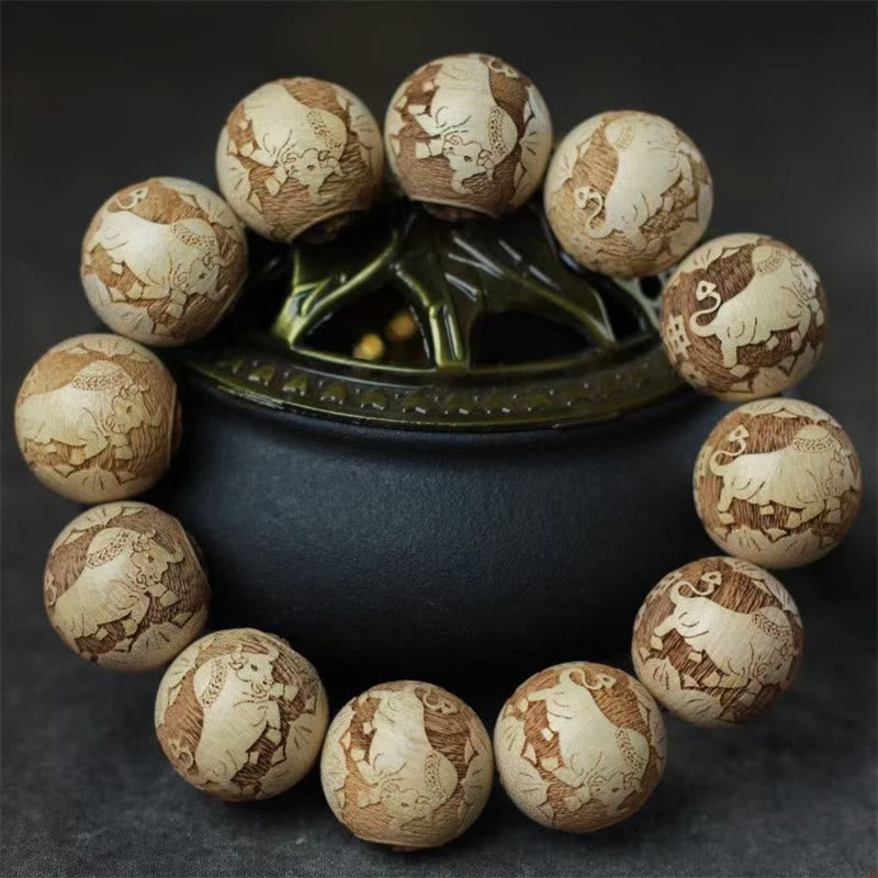 Fortune Jewel Camphor Wood Yin Yang Ox Engraved Clarity Bracelet