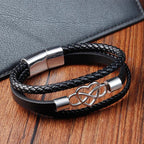 Fortune Jewel Geometric Leather Titanium Steel Strengthen Buckle Bracelet