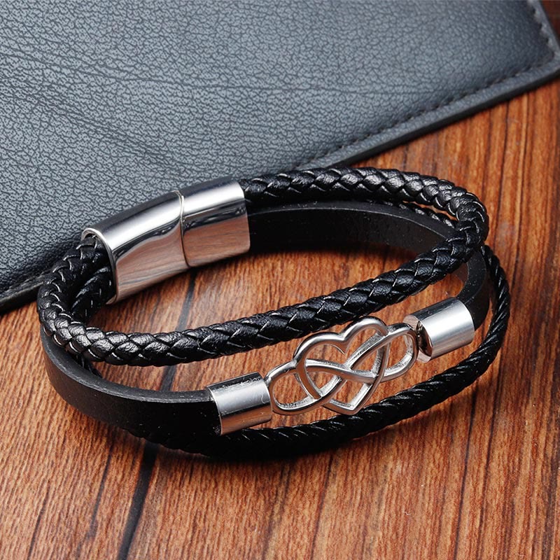 Fortune Jewel Geometric Leather Titanium Steel Strengthen Buckle Bracelet