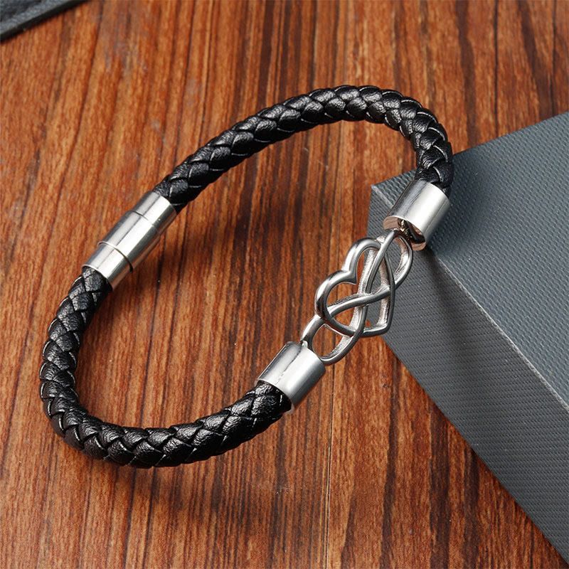 Fortune Jewel Geometric Leather Titanium Steel Strengthen Buckle Bracelet