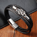 Fortune Jewel Geometric Leather Titanium Steel Strengthen Buckle Bracelet