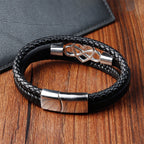Fortune Jewel Geometric Leather Titanium Steel Strengthen Buckle Bracelet