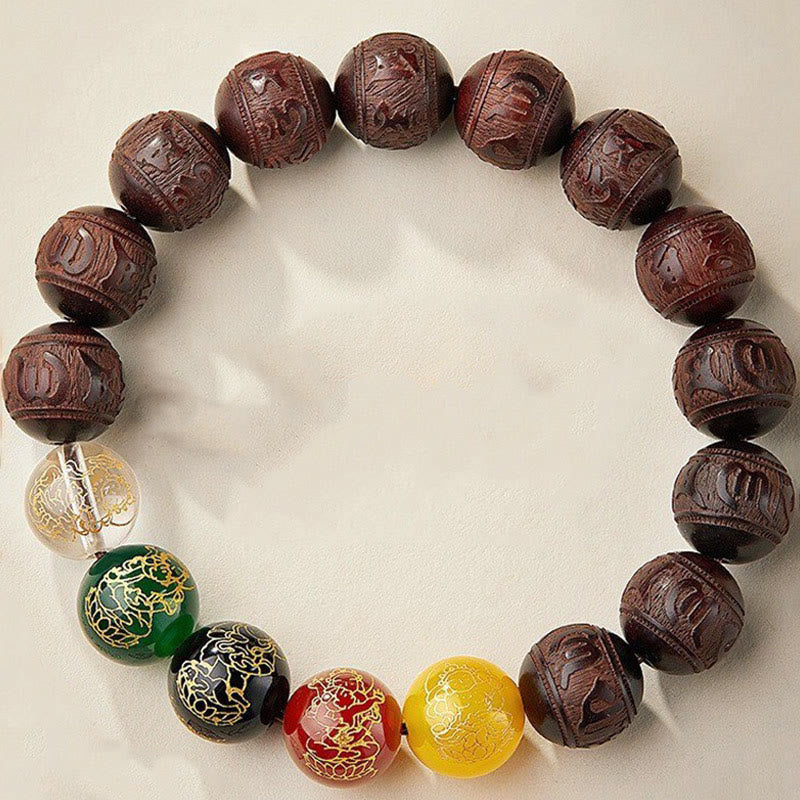 Fortune Jewel Small Leaf Red Sandalwood Five Directions Gods of Wealth Calm Bracelet