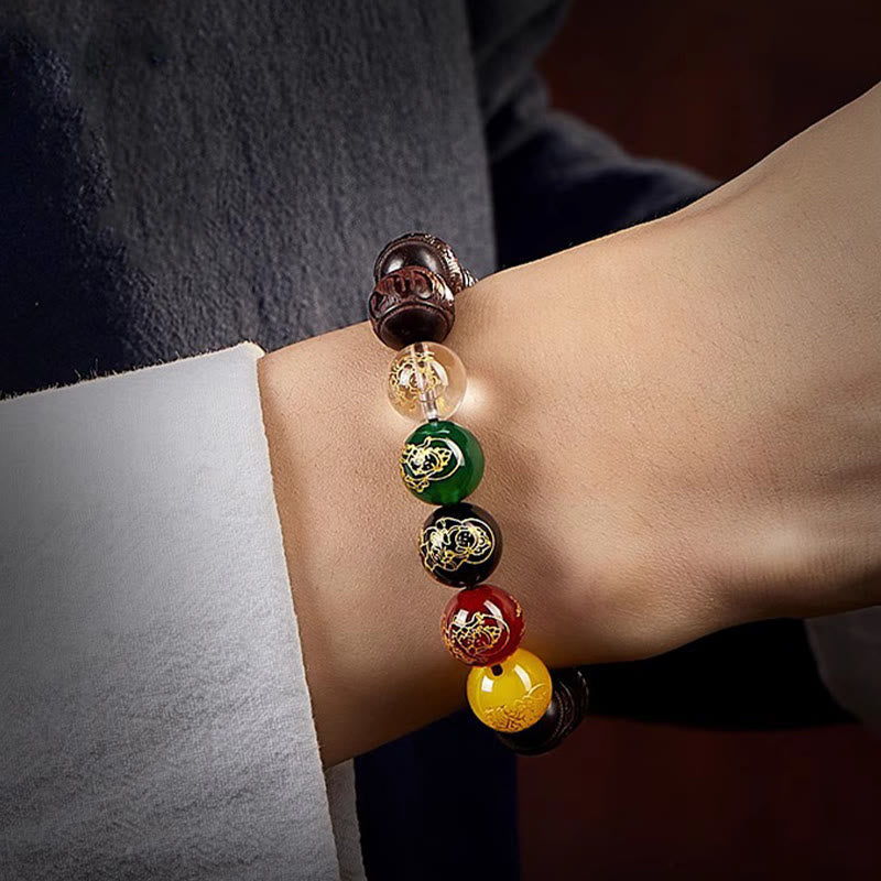 Fortune Jewel Small Leaf Red Sandalwood Five Directions Gods of Wealth Calm Bracelet