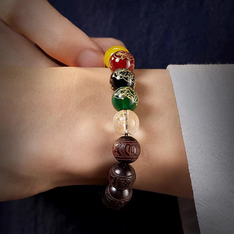 Fortune Jewel Small Leaf Red Sandalwood Five Directions Gods of Wealth Calm Bracelet