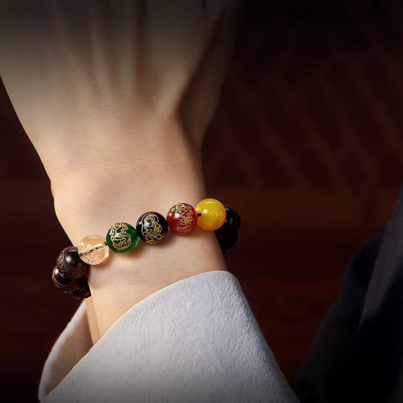 Fortune Jewel Small Leaf Red Sandalwood Five Directions Gods of Wealth Calm Bracelet
