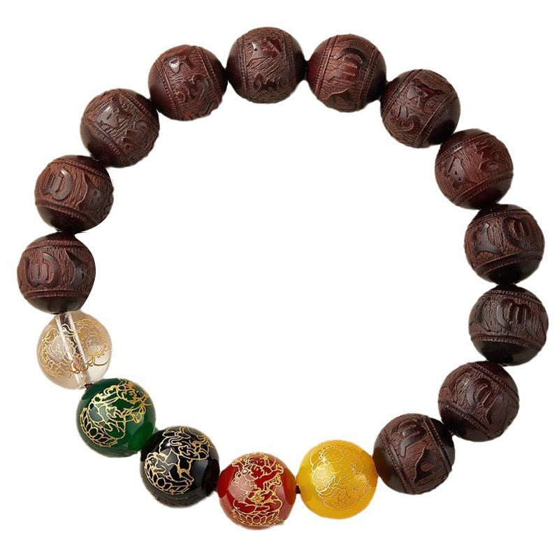Fortune Jewel Small Leaf Red Sandalwood Five Directions Gods of Wealth Calm Bracelet