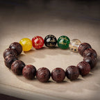 Fortune Jewel Small Leaf Red Sandalwood Five Directions Gods of Wealth Calm Bracelet
