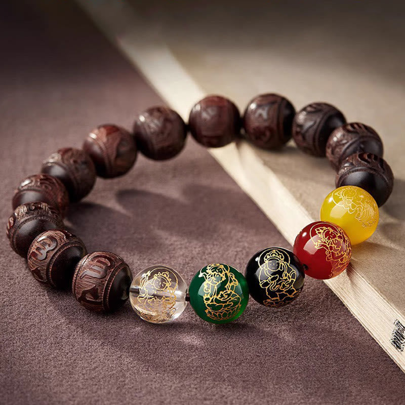 Fortune Jewel Small Leaf Red Sandalwood Five Directions Gods of Wealth Calm Bracelet