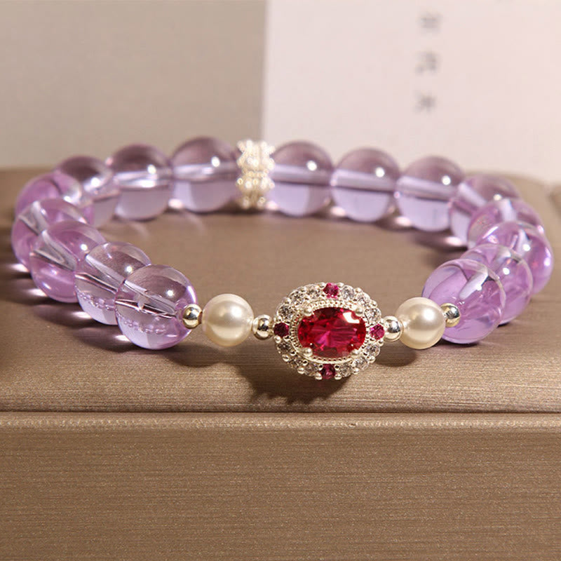 Fortune Jewel Natural Amethyst Pearl Red Zircon Balance Bracelet
