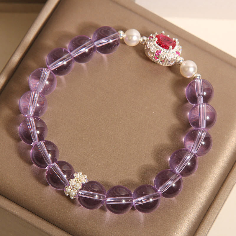 Fortune Jewel Natural Amethyst Pearl Red Zircon Balance Bracelet
