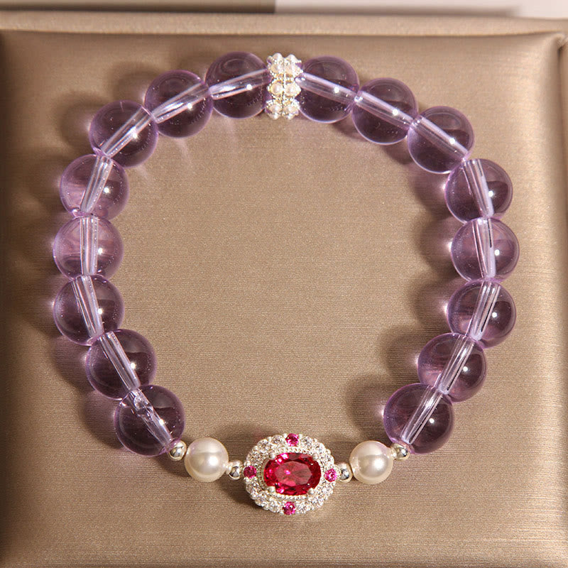 Fortune Jewel Natural Amethyst Pearl Red Zircon Balance Bracelet