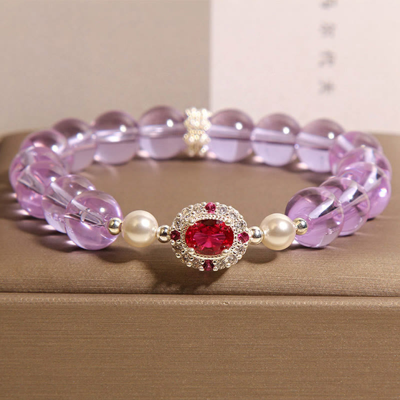 Fortune Jewel Natural Amethyst Pearl Red Zircon Balance Bracelet