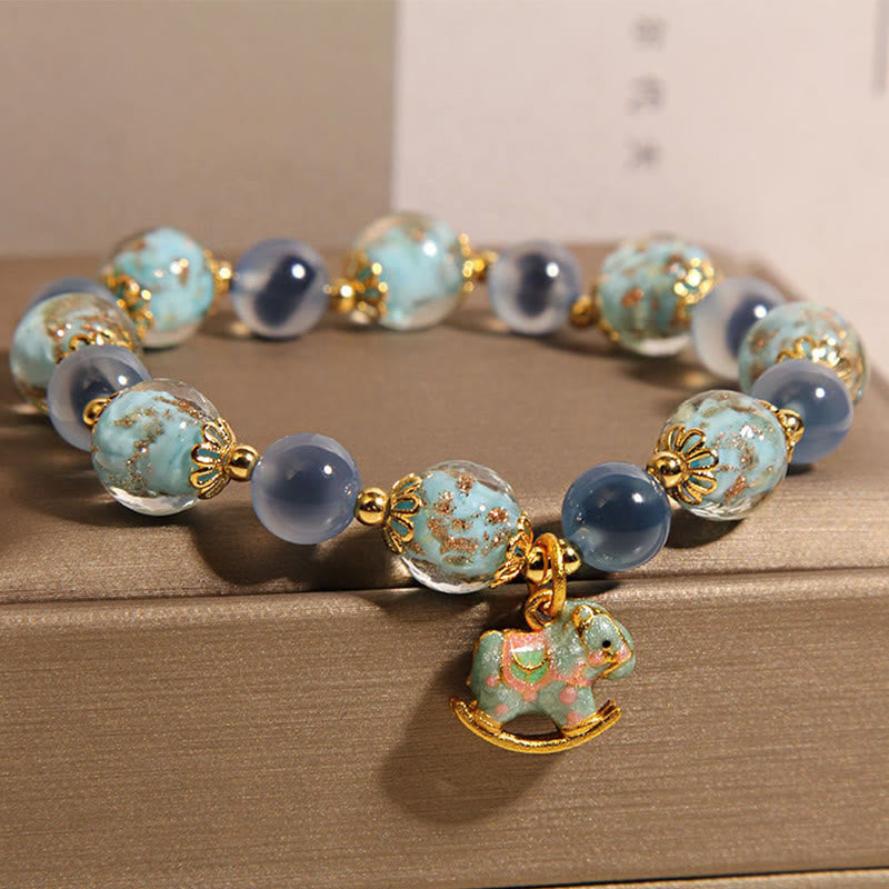 Fortune Jewel Natural Candy Agate White Crystal Year Of The Horse Strength Bracelet