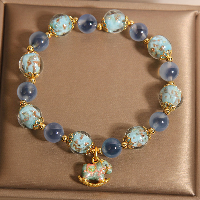 Fortune Jewel Natural Candy Agate White Crystal Year Of The Horse Strength Bracelet
