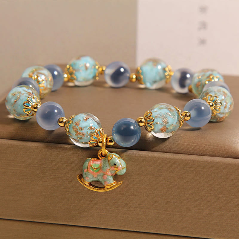 Fortune Jewel Natural Candy Agate White Crystal Year Of The Horse Strength Bracelet