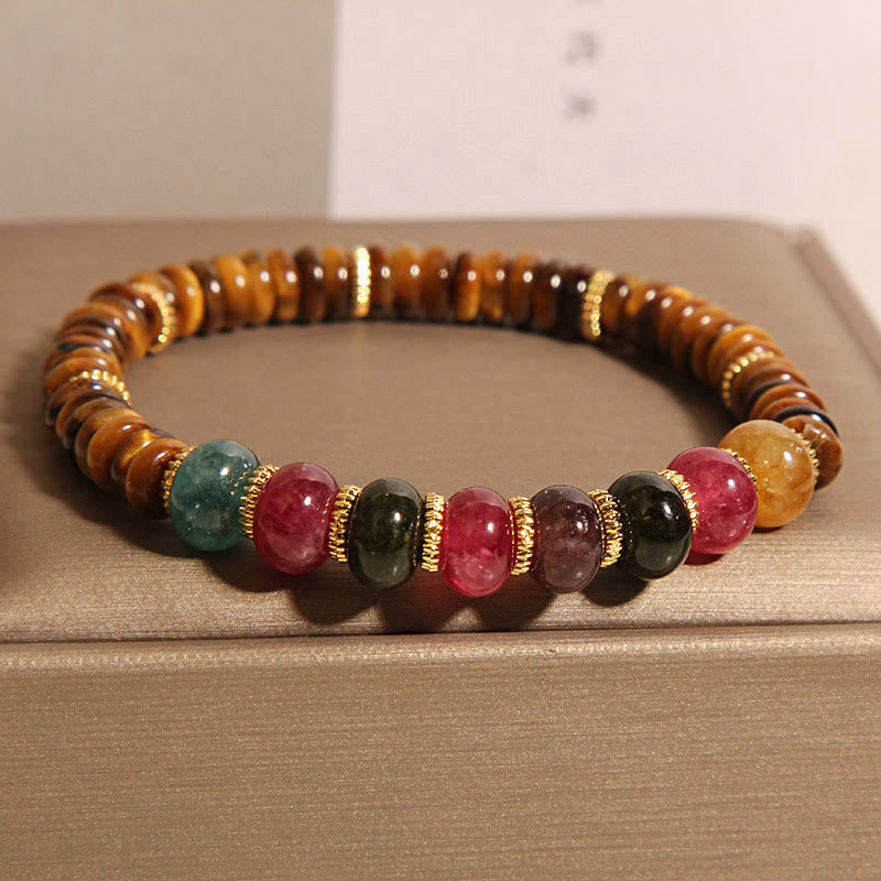 Fortune Jewel Natural Tiger Eye Tourmaline Strength Bracelet