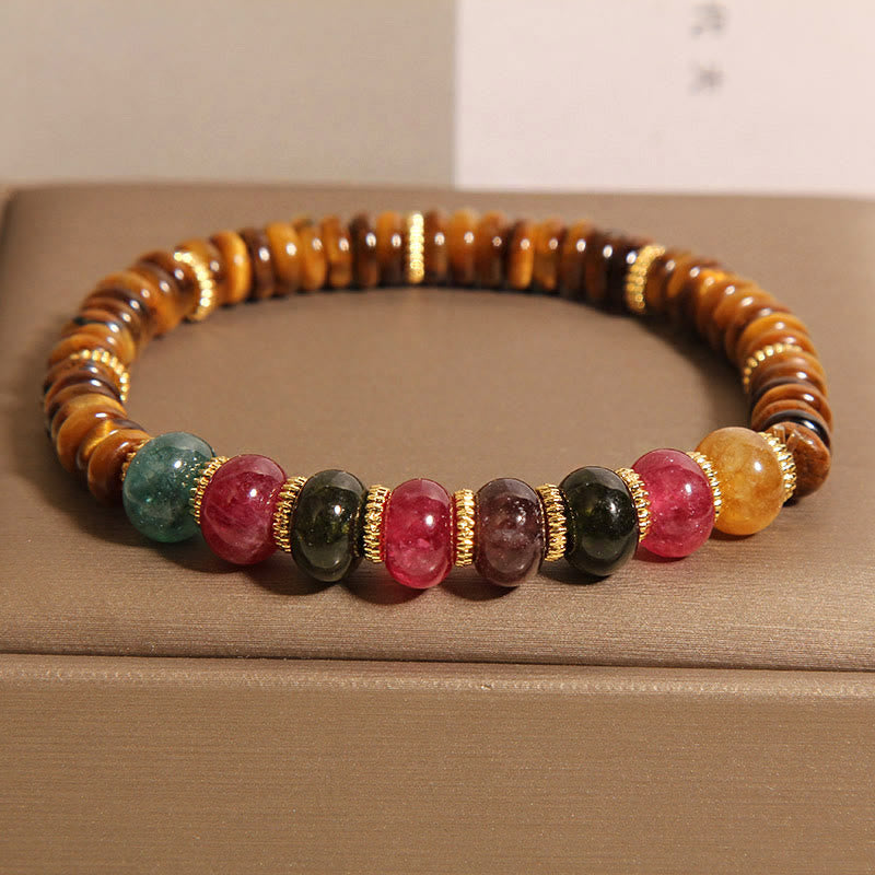 Fortune Jewel Natural Tiger Eye Tourmaline Strength Bracelet
