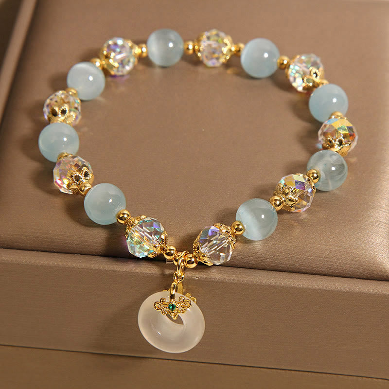 Fortune Jewel Blue Cat's Eye White Crystal Peace Buckle Meaning Balance Bracelet