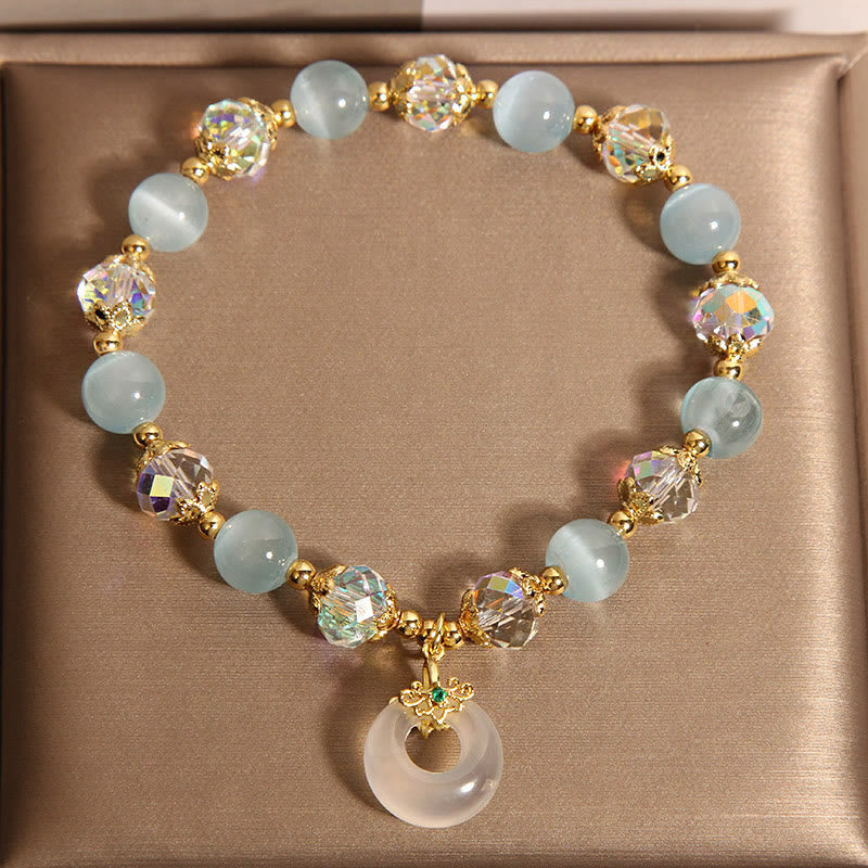 Fortune Jewel Blue Cat's Eye White Crystal Peace Buckle Meaning Balance Bracelet