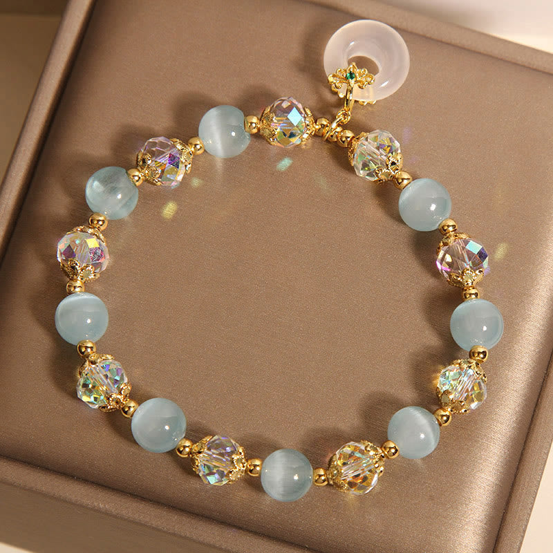 Fortune Jewel Blue Cat's Eye White Crystal Peace Buckle Meaning Balance Bracelet
