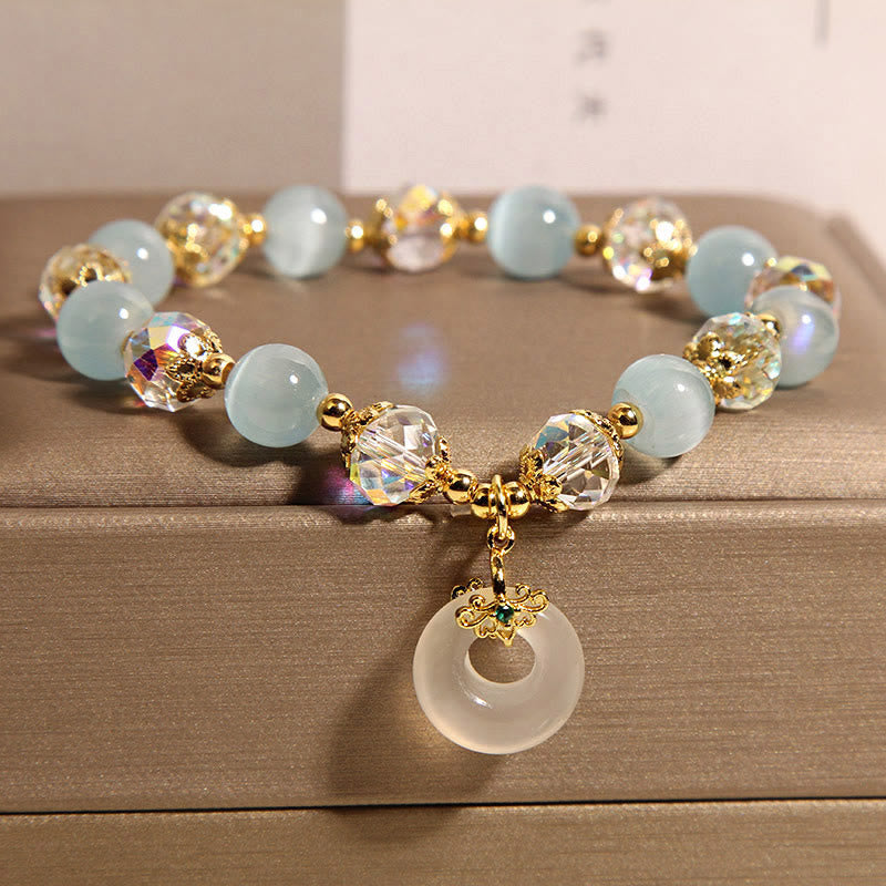 Fortune Jewel Blue Cat's Eye White Crystal Peace Buckle Meaning Balance Bracelet