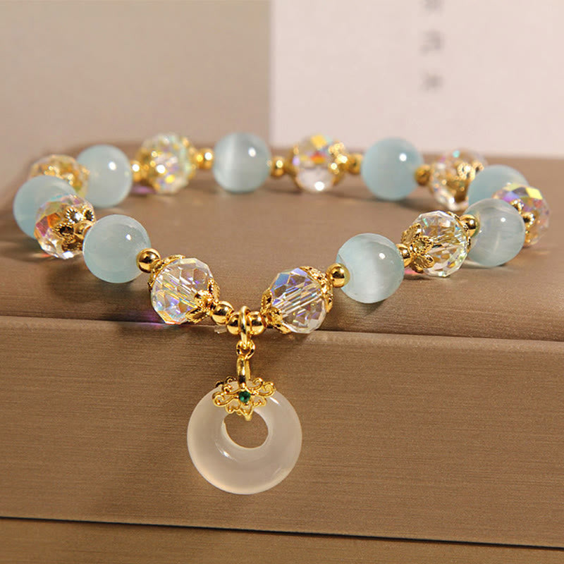 Fortune Jewel Blue Cat's Eye White Crystal Peace Buckle Meaning Balance Bracelet