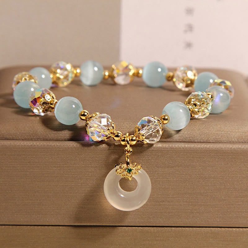 Fortune Jewel Blue Cat's Eye White Crystal Peace Buckle Meaning Balance Bracelet