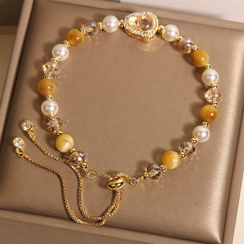 Fortune Jewel Yellow Cat's Eye Stone Pearl Gourd Prosperity Bracelet