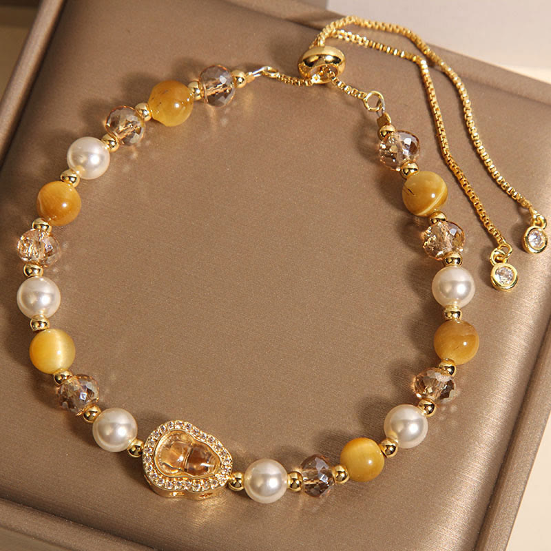 Fortune Jewel Yellow Cat's Eye Stone Pearl Gourd Prosperity Bracelet