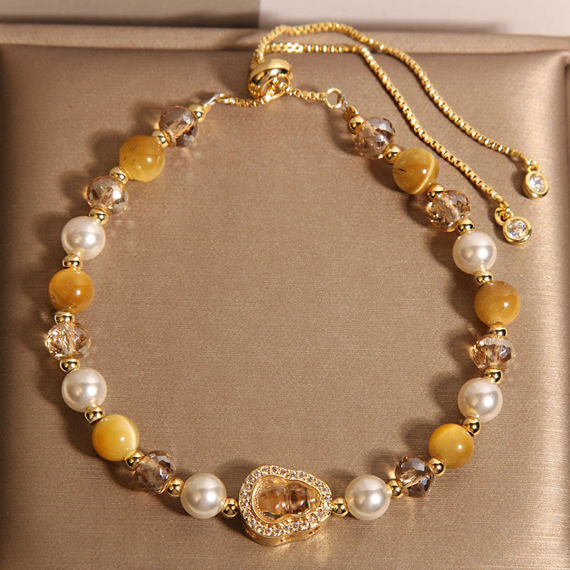 Fortune Jewel Yellow Cat's Eye Stone Pearl Gourd Prosperity Bracelet